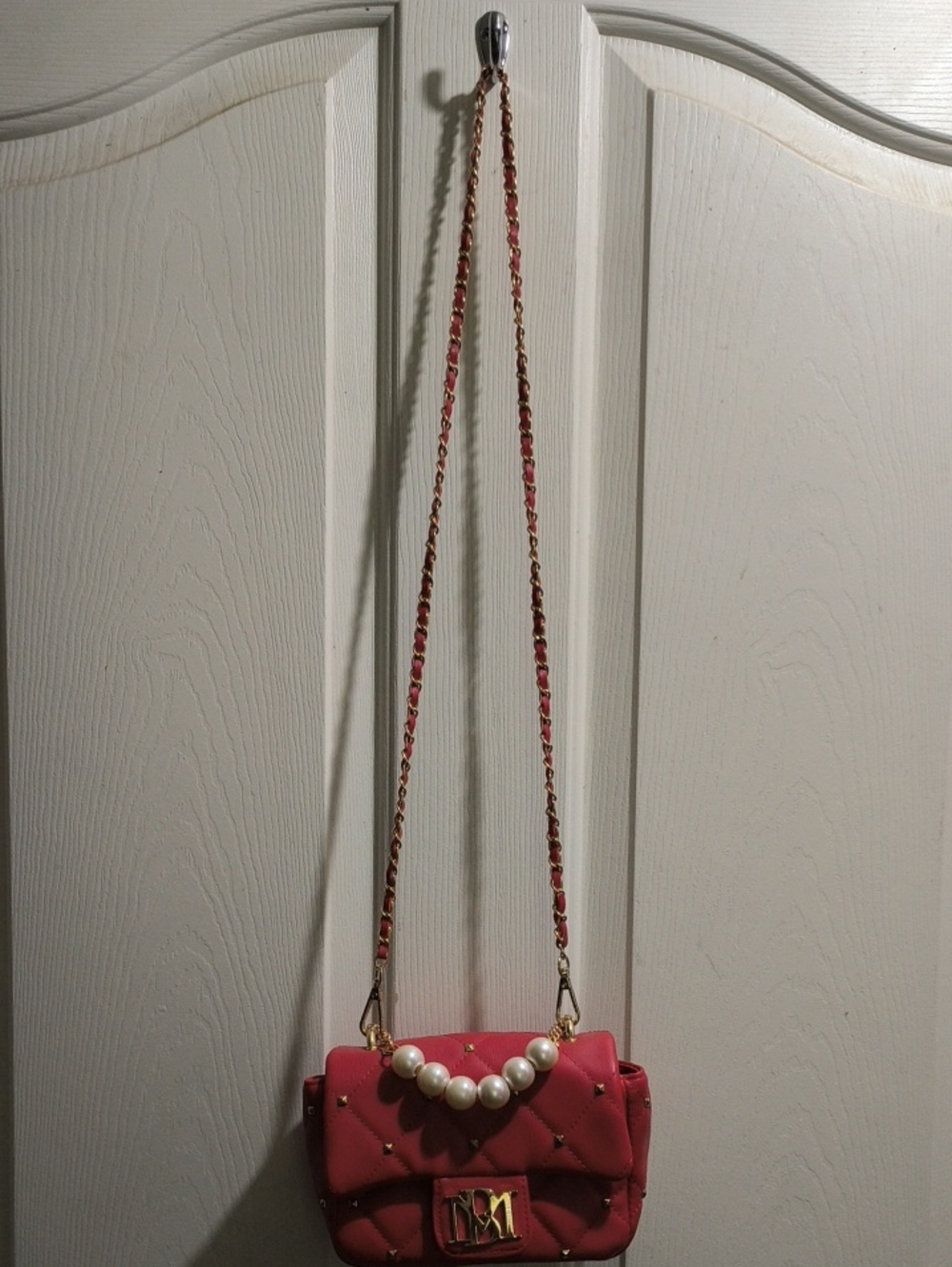 Badgley Mischka Hot Pink Quilted Crossbody with Pearl Accent